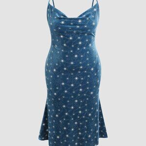 Cider Curve & Plus Starry Velvet Cowl Neck Midi Dress (1XL)